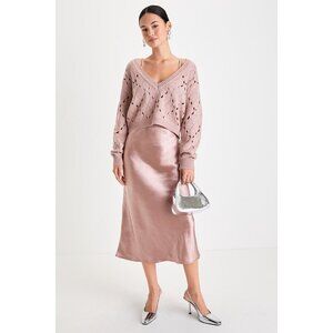 Lulus Divine Pairing Mauve Lurex Sweater & Satin Slip Dress Set Pink - Size M